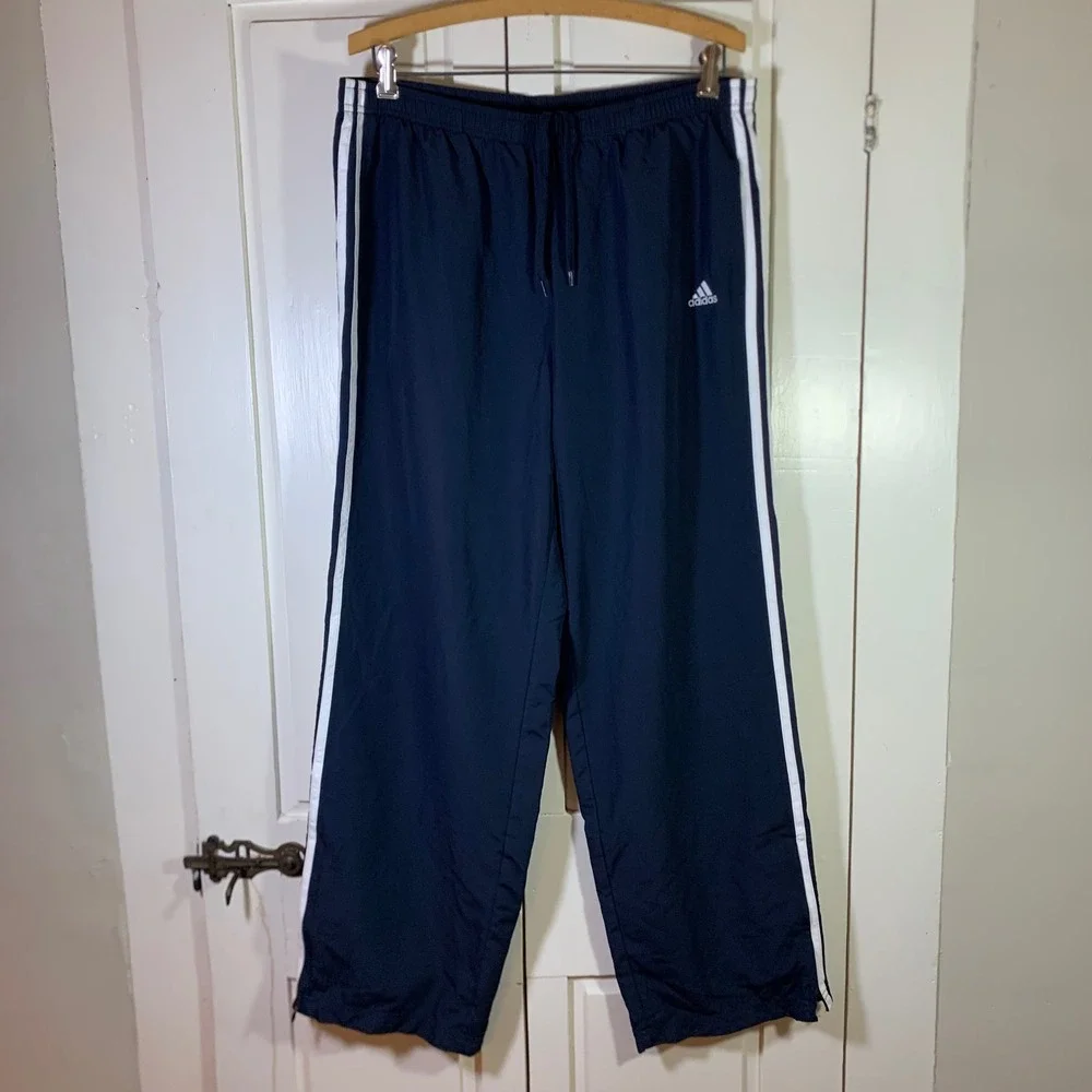 Adidas Navy Blue White 3 Stripe Mesh Lined Track Pants Large AZF001 Blokecore